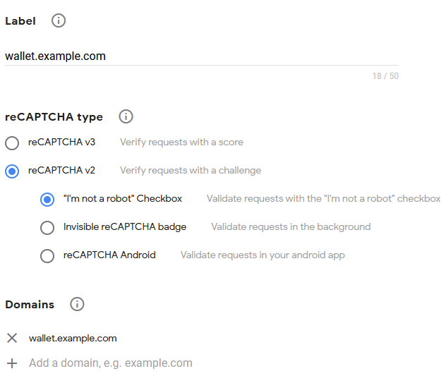 Register new site Google reCAPTCHA example form