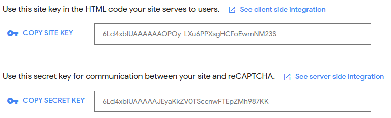 Google reCAPTCHA example keys